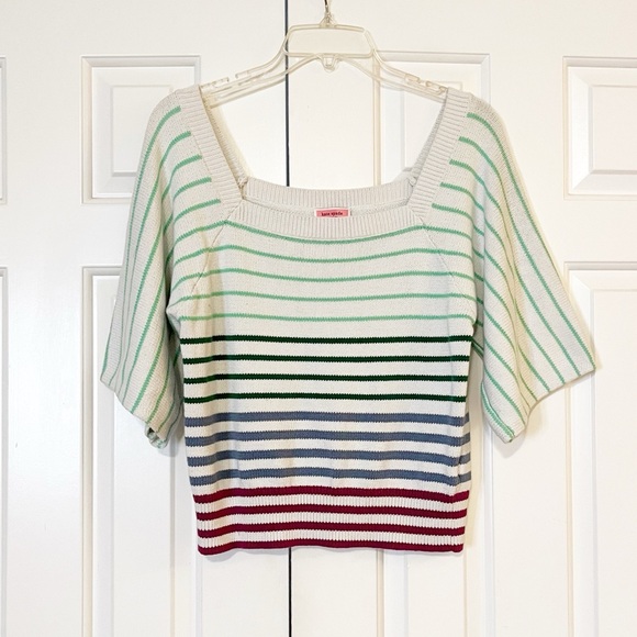 Kate Spade New York Striped Square Neck Crop Sweater Raglan Sleeve. Size XL - Picture 9 of 16